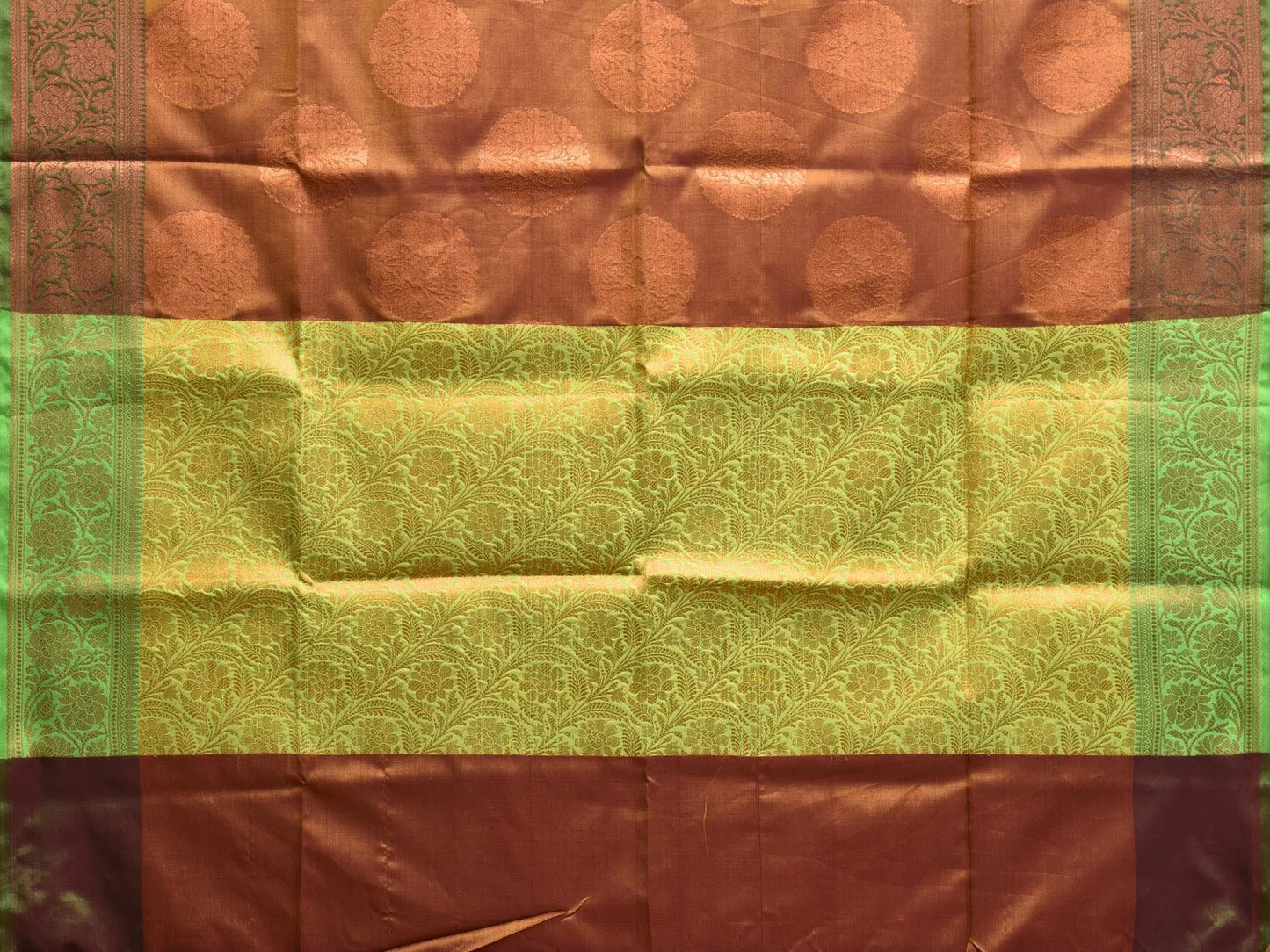 Brown and Green Katan Silk Saree with Border and Body Butta Design b0154ds
