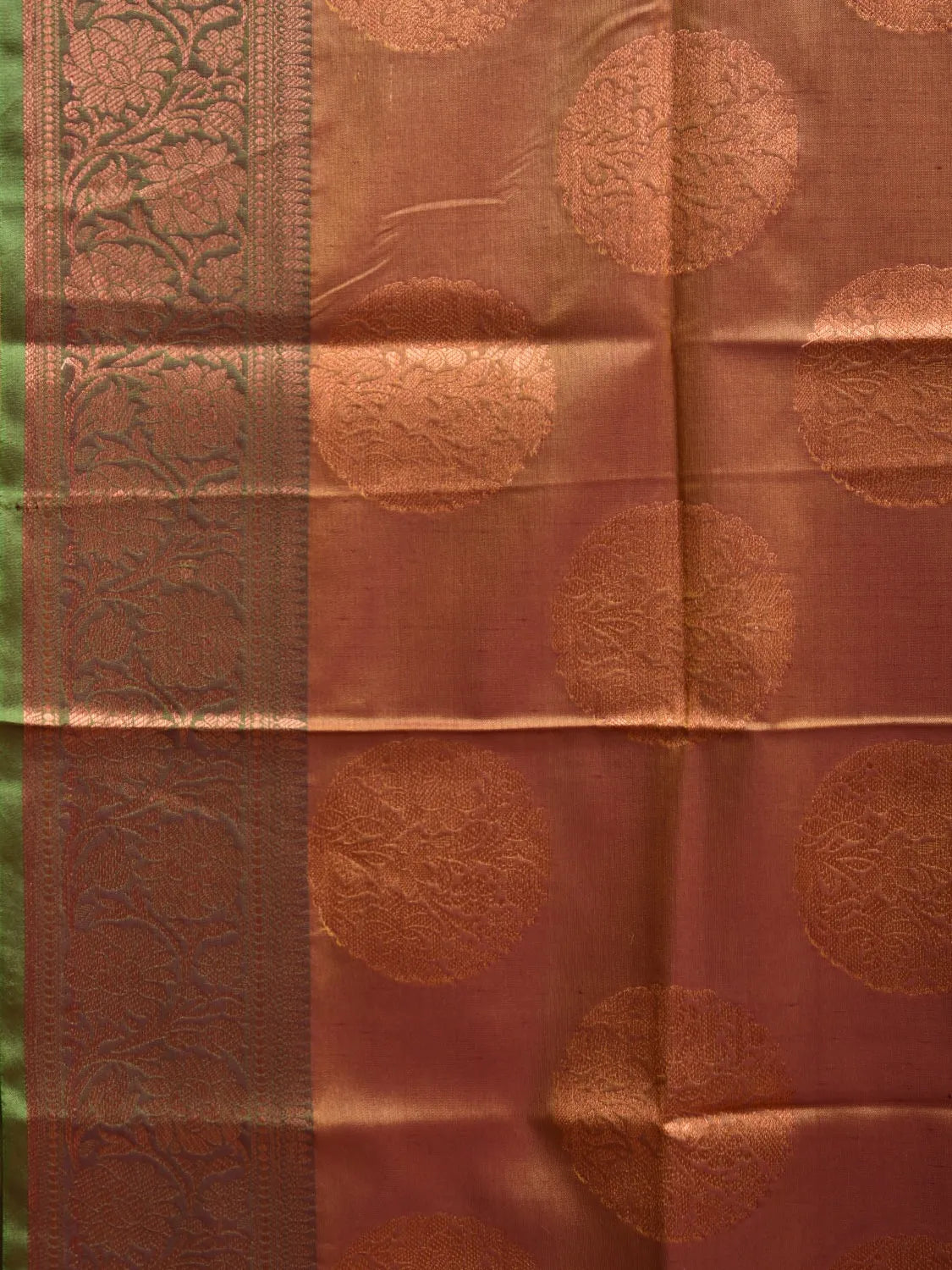 Brown and Green Katan Silk Saree with Border and Body Butta Design b0154ds