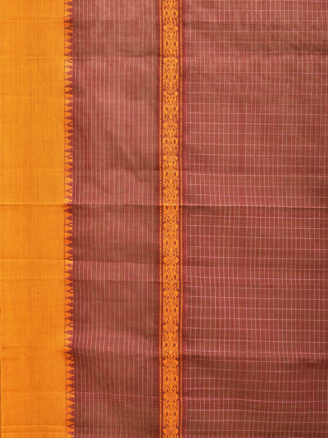 Brown Narayanpet Cotton Handloom Saree with Check Design No Blouse np0715