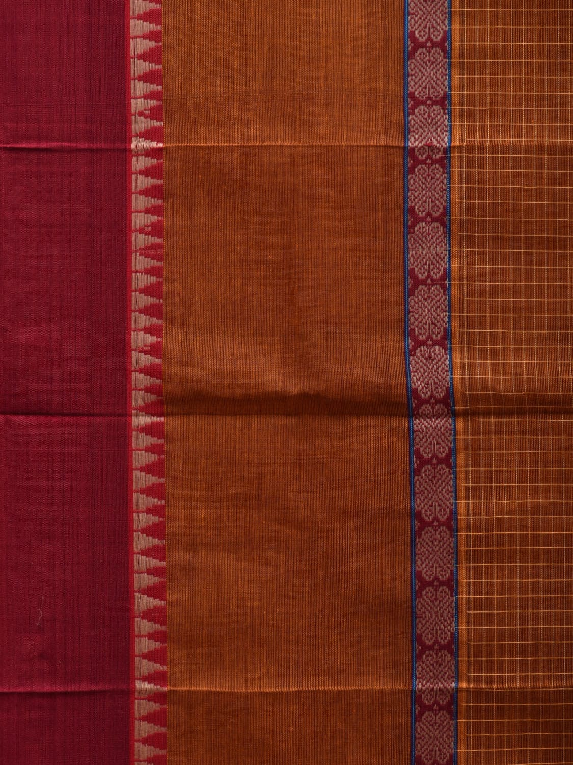 Brown Narayanpet Cotton Handloom Saree with Checks Design No Blouse np0563