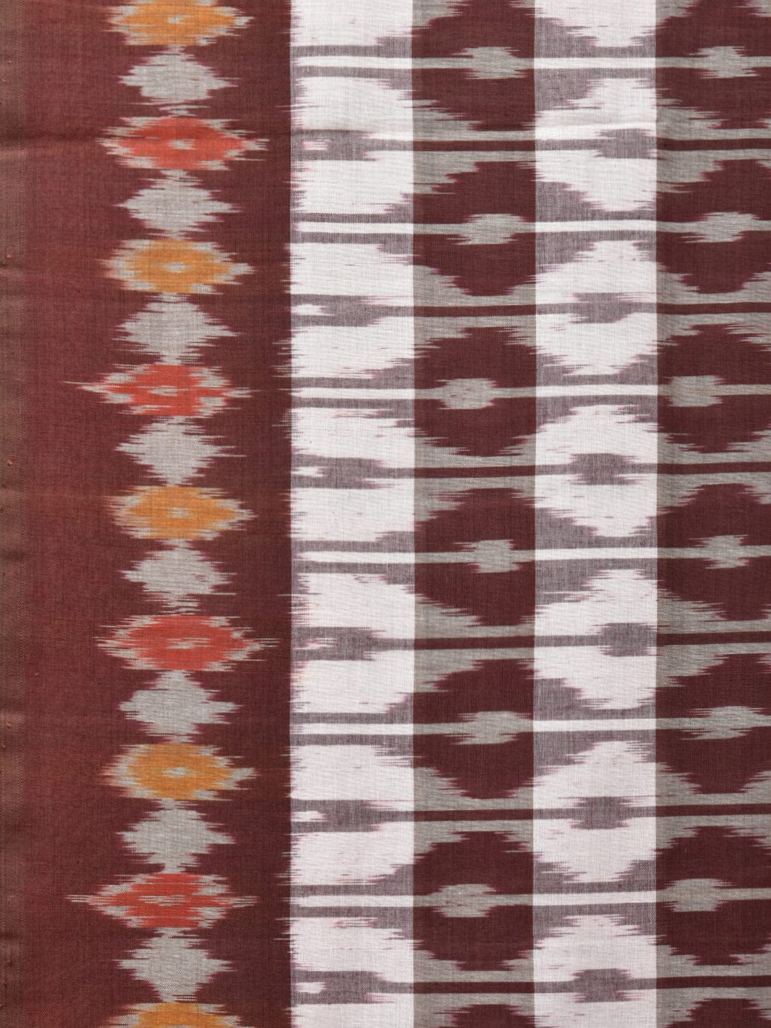 Brown Pochampally Ikat Cotton Handloom Saree with Strips Design No Blouse i0821