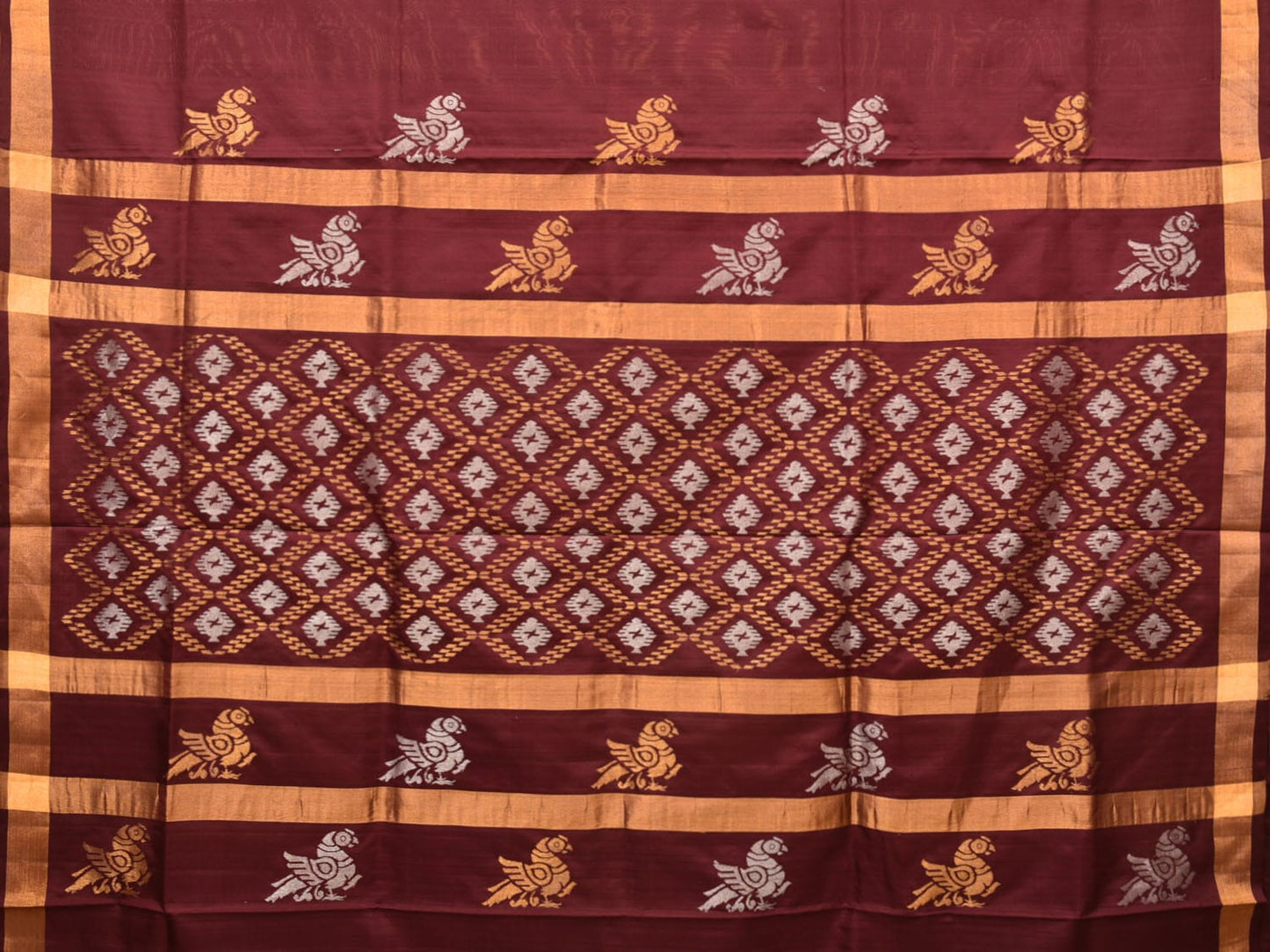 Brown Uppada Silk Handloom Saree with Bird and Jamdani Pallu Design u1999