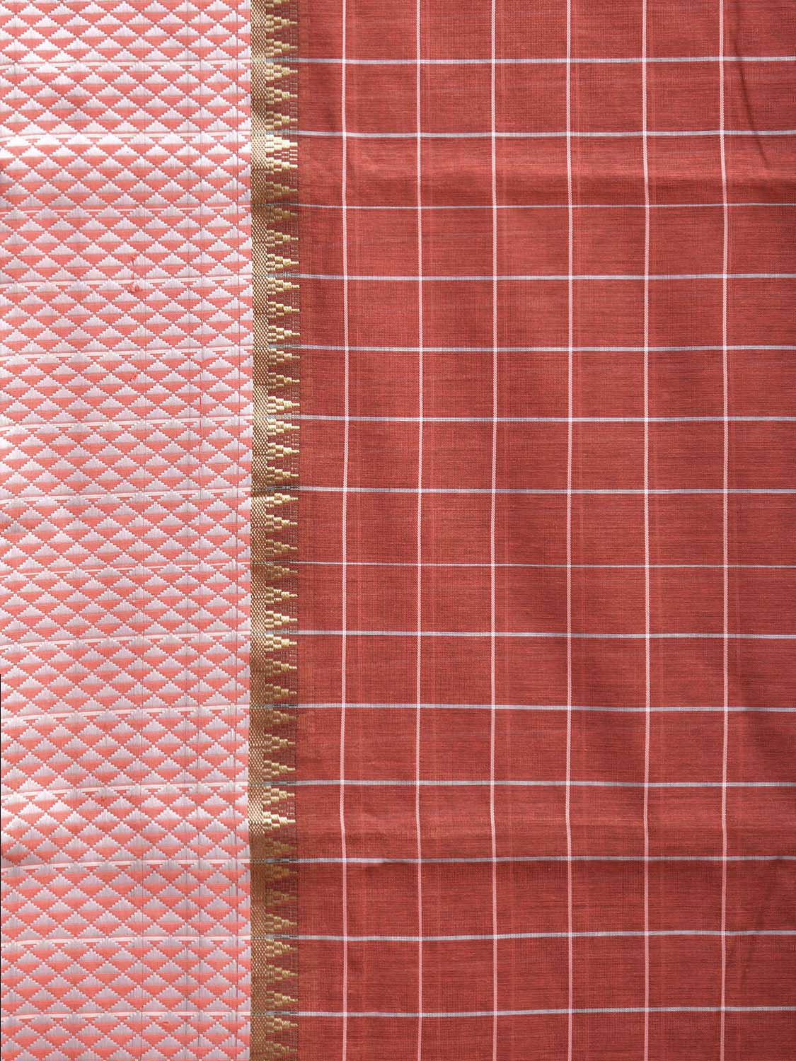 Burgundy and White Bamboo Cotton Saree with Big Checks Design No Blouse bc0642