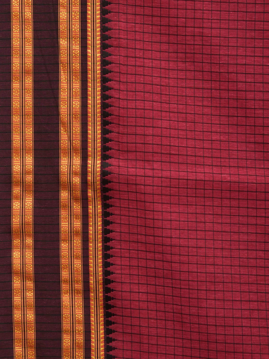 Burgundy Bamboo Cotton Saree with Checks Design bc0073