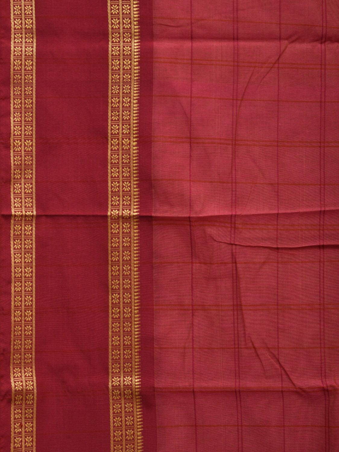 Burgundy Bamboo Cotton Saree with Checks Design No Blouse o0358