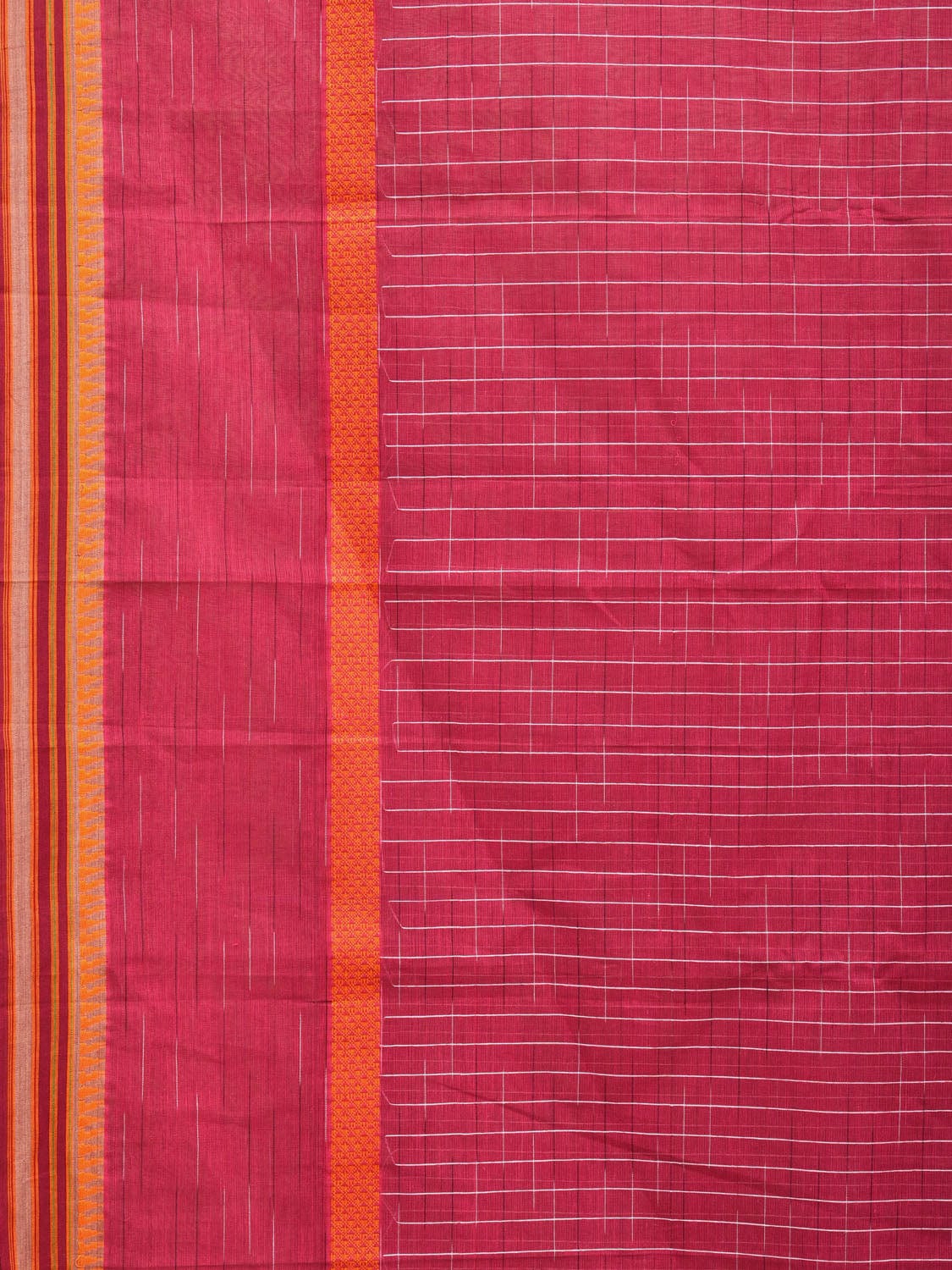 Burgundy Narayanpet Cotton Handloom Saree with Check Design No Blouse np0713