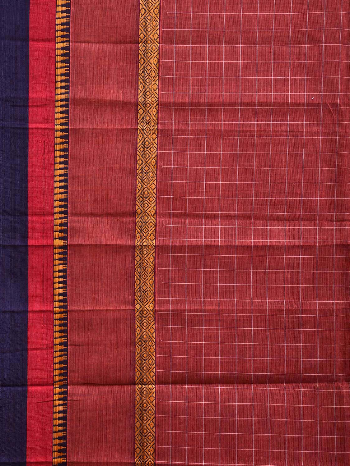 Burgundy Narayanpet Cotton Handloom Saree with Checks Design No Blouse np1030