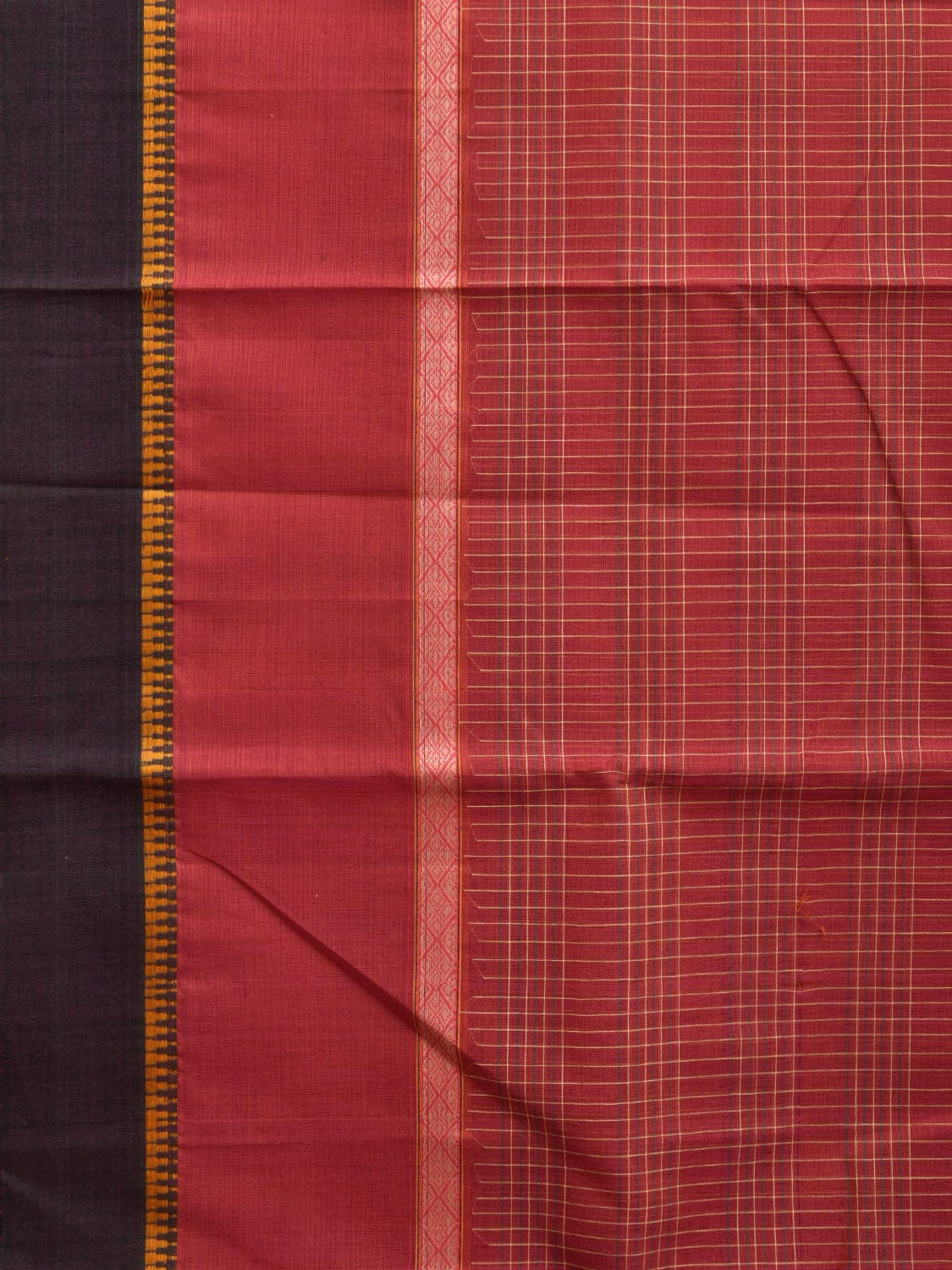 Burgundy Narayanpet Cotton Handloom Saree with Strips and Big Border Design No Blouse np0870