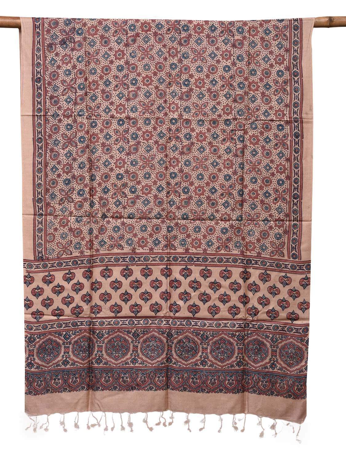 Cream Ajrak Print Tussar Handloom Dupatta ds2011