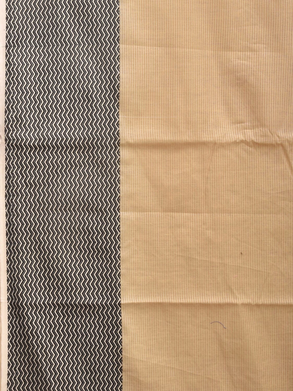 Cream and Black Bamboo Cotton Saree with Strips and Zig-Zag Border Design No Blouse bc0325