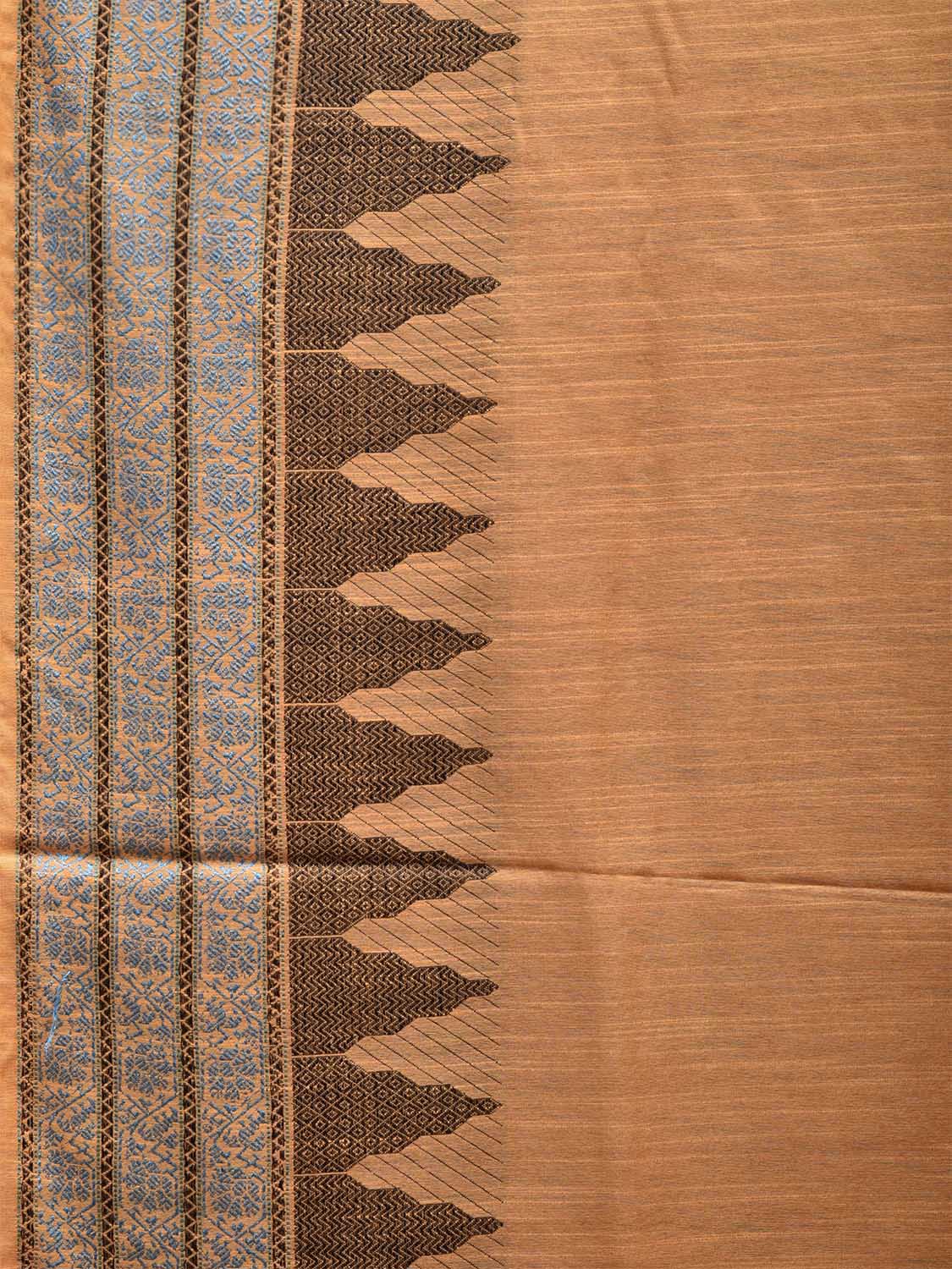 Cream and Black Tussar Saree with Temple Border and Strips Pallu Design o0571