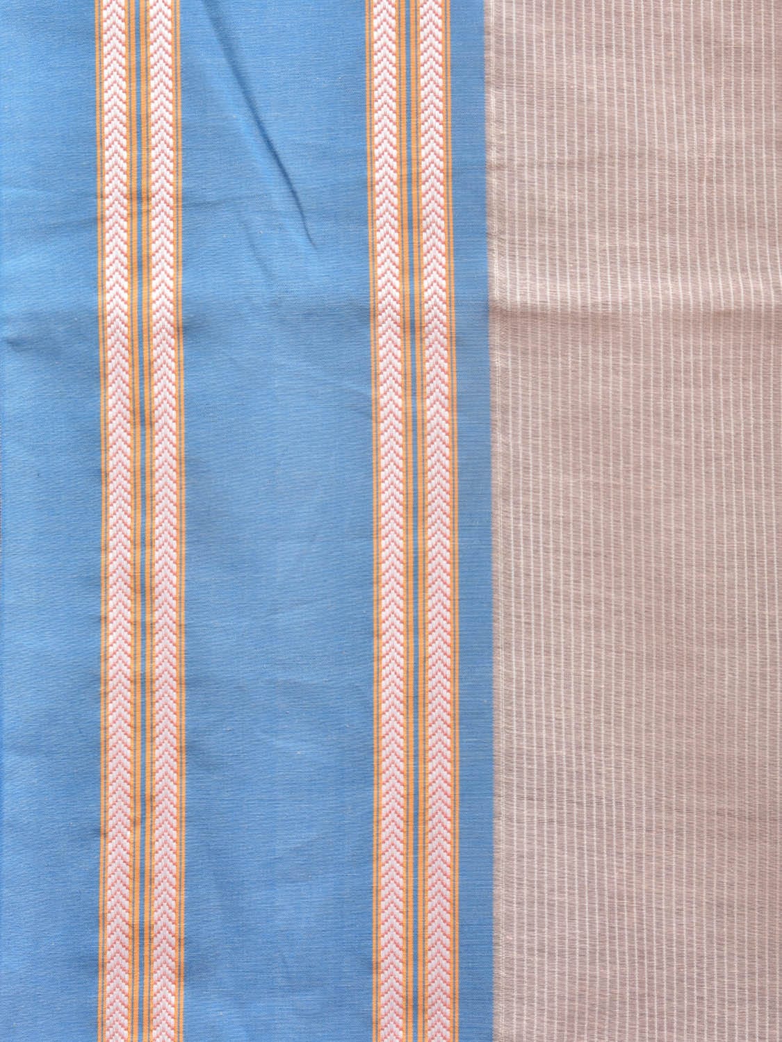 Cream and Blue Bamboo Cotton Saree with Strips Design No Blouse bc0212