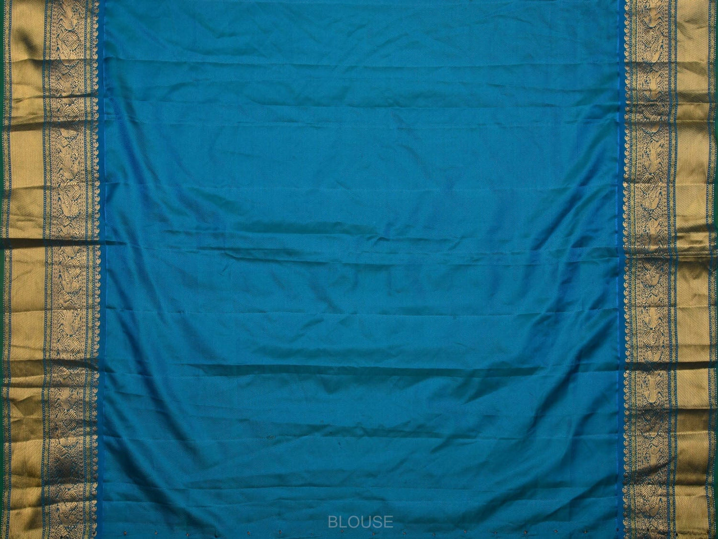 Cream and Blue Kalamkari Hand Painted Kanchipuram Silk Handloom Saree with Floral and Leaves Design KL0590