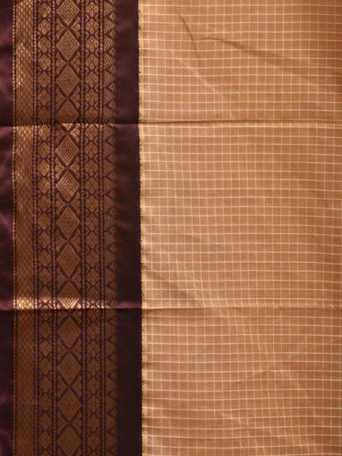 Cream and Brown Gadwal Cotton Handloom Saree with Border and Pallu Design No Blouse g0382