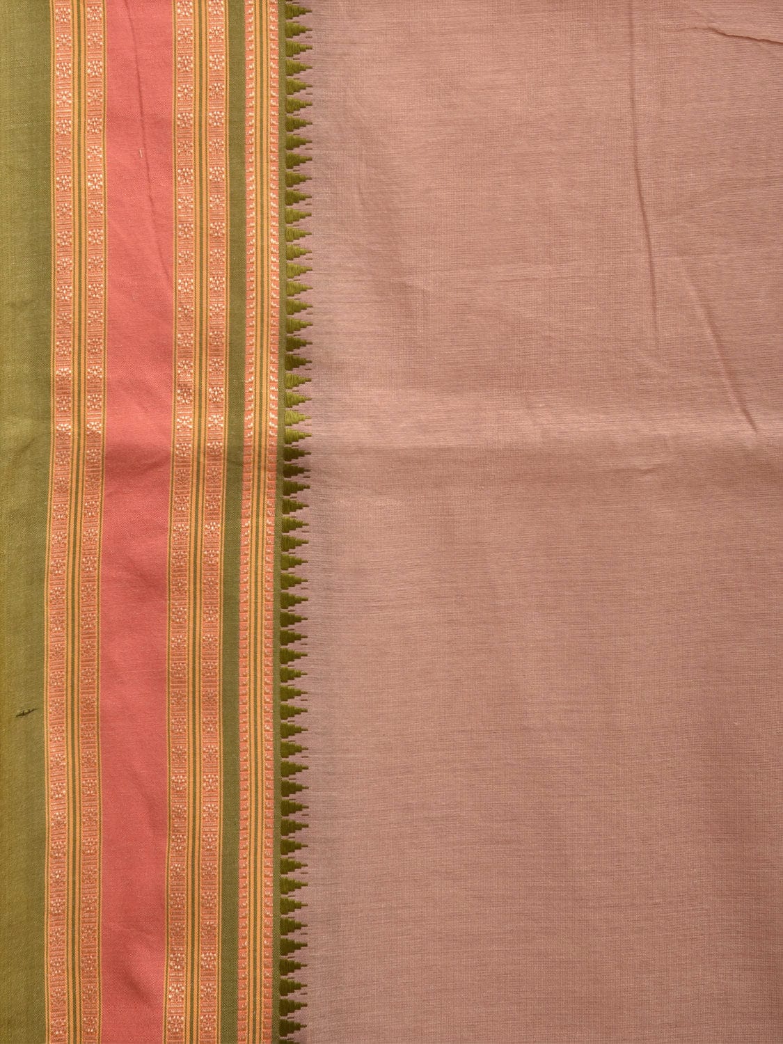 Cream and Green Bamboo Cotton Plain Saree with Strips Pallu Design No Blouse bc0352