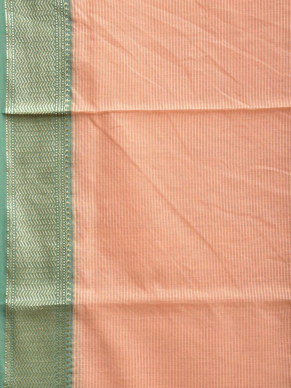 Cream and Green Bamboo Cotton Saree with Strips and Contrast Pallu Design No Blouse bc0568