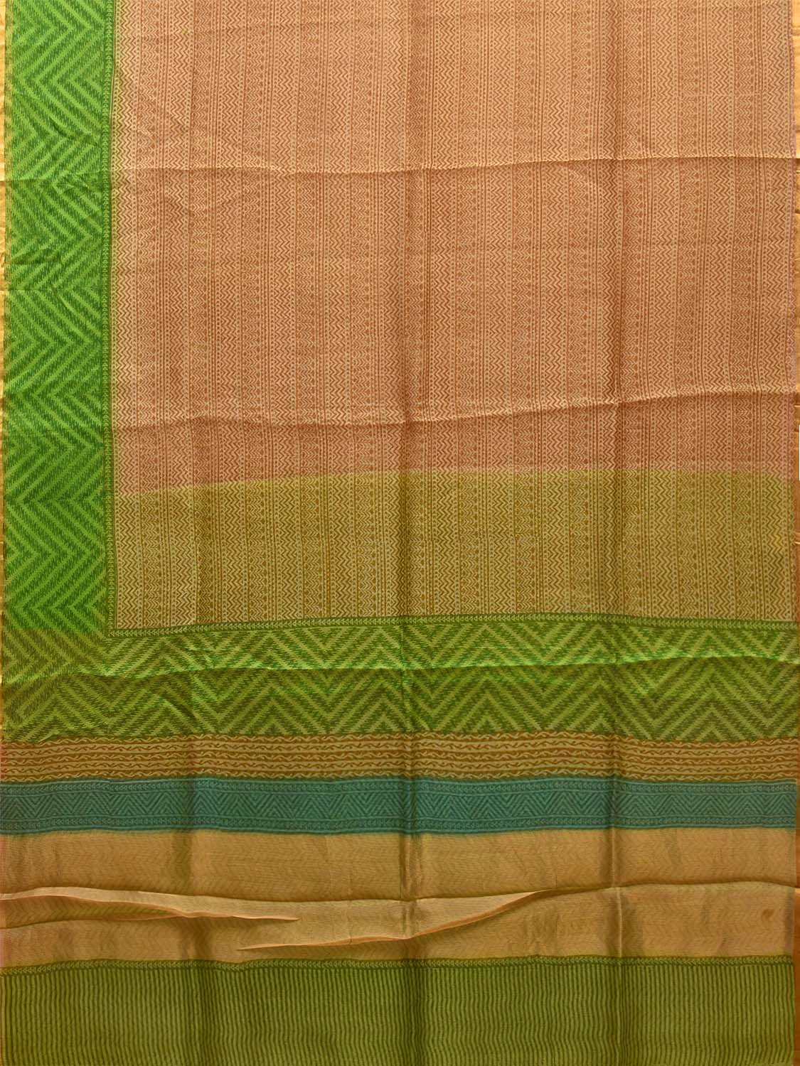 Cream and Green Kota Silk Saree with One Side Border Design o0546