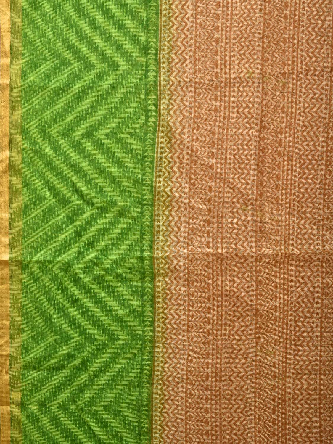 Cream and Green Kota Silk Saree with One Side Border Design o0546
