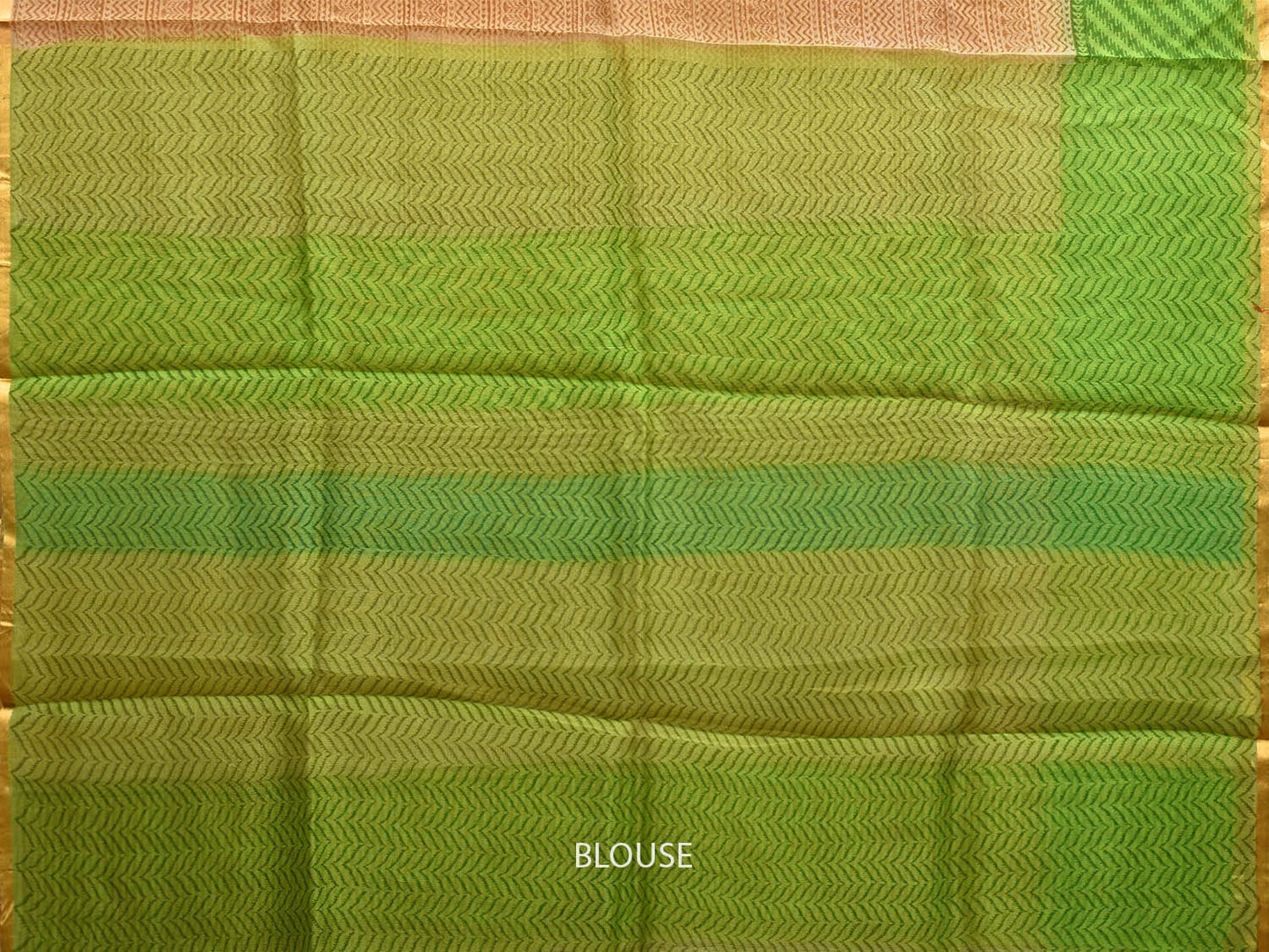 Cream and Green Kota Silk Saree with One Side Border Design o0546