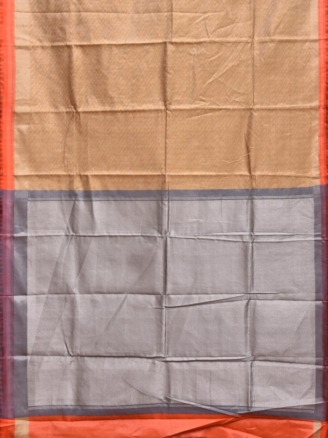 Cream and Grey Pochampally Ikat Silk Handloom Saree with Diagonal Design i0854