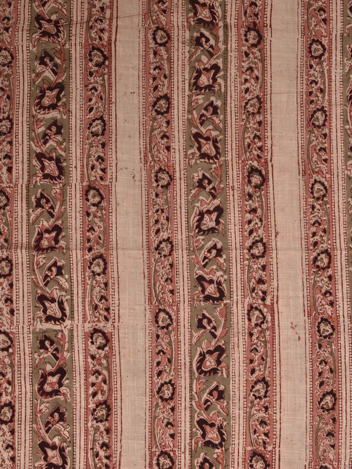 Cream and Light Peach Kalamkari Block Print Cotton Blouse with Strips Design Length 1mt Width 44 Inches BL0128