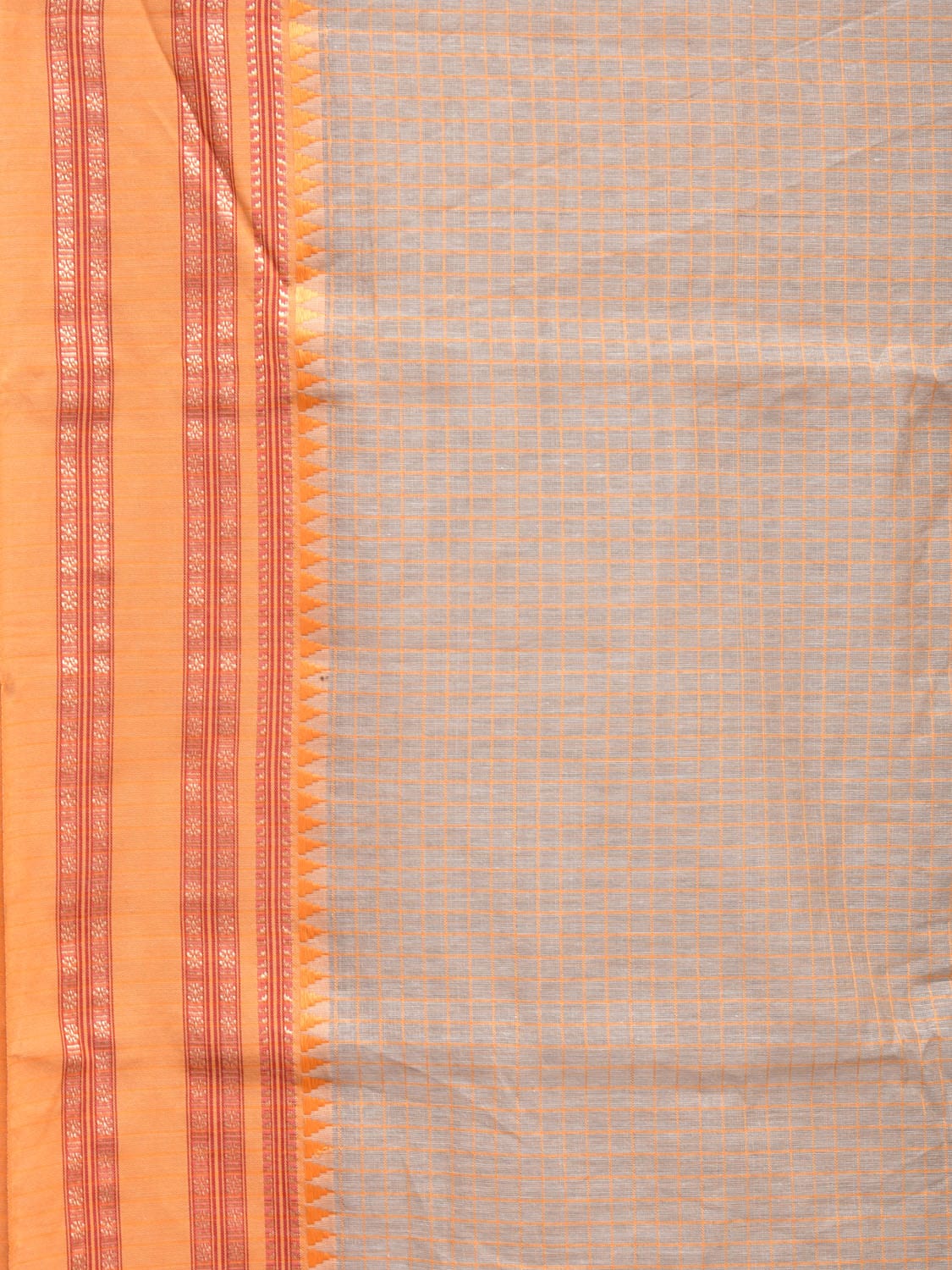 Cream and Mustard Bamboo Cotton Saree with Checks Design No Blouse bc0161