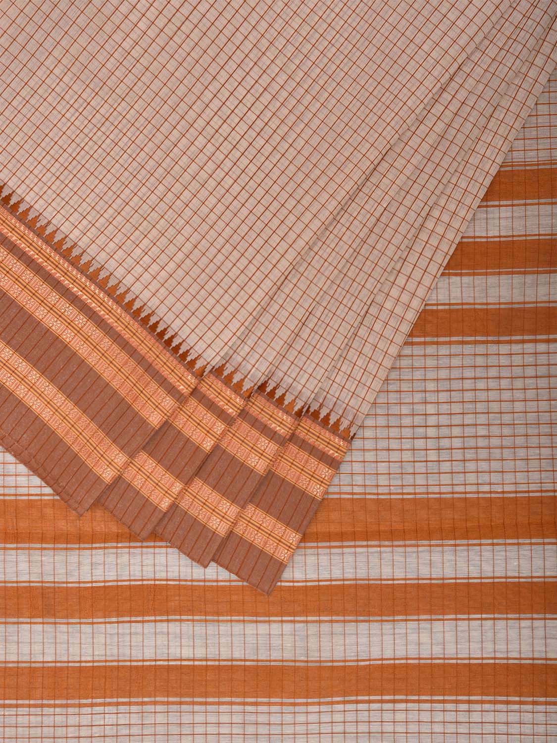 Cream and Mustard Bamboo Cotton Saree with Checks Design No Blouse bc0782