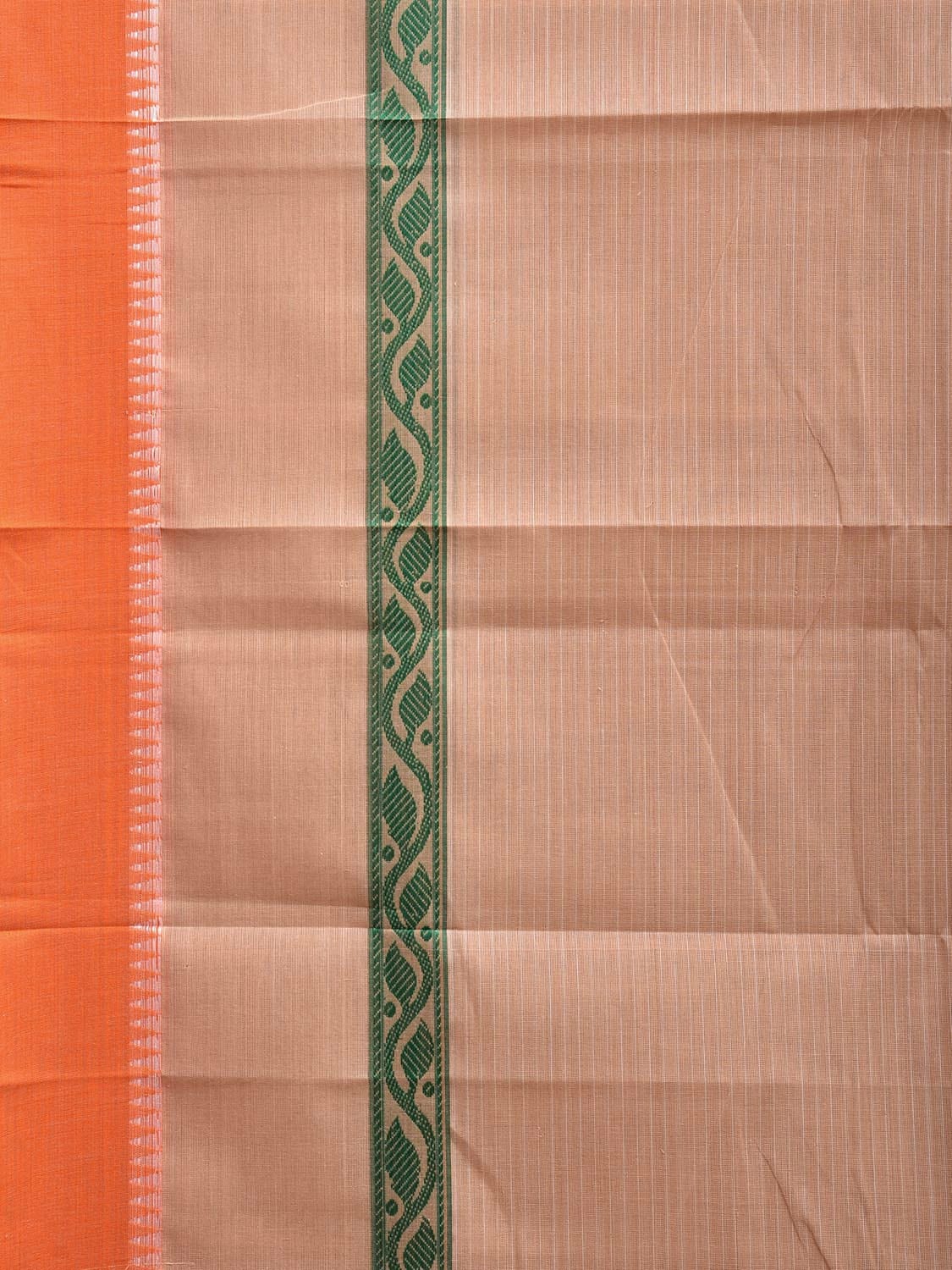 Cream and Orange Narayanpet Cotton Handloom Saree with Big Border and Strips Design No Blouse np1051