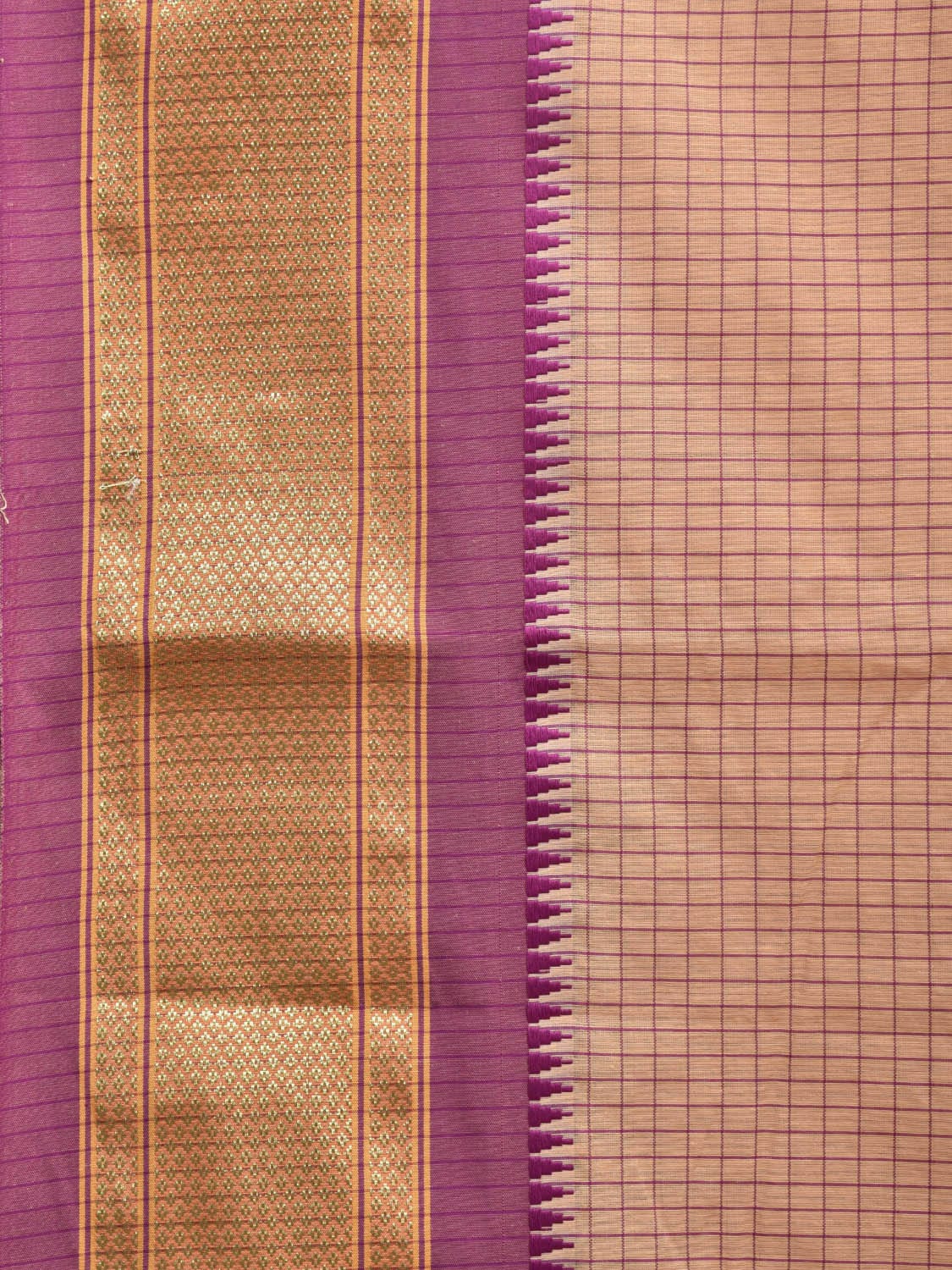 Cream and Pink Bamboo Cotton Saree with Checks Design No Blouse bc0390