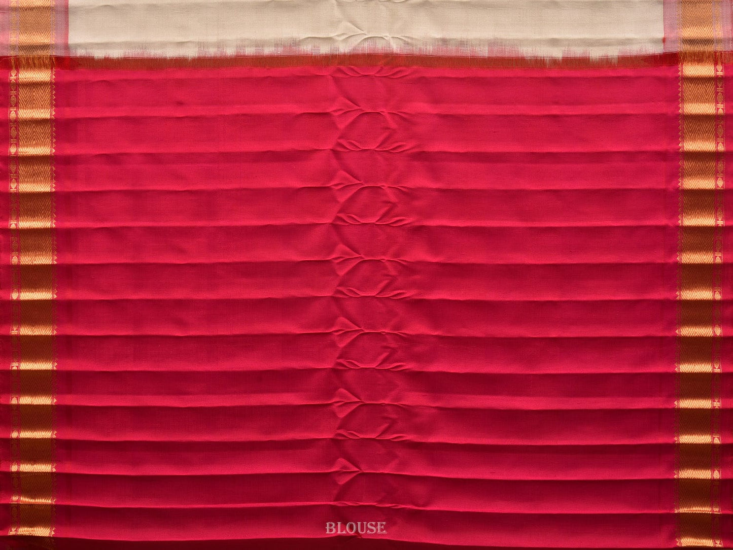 Cream and Pink Gadwal Silk Handloom Saree with Mango Pallu and Temple Border Design g0311