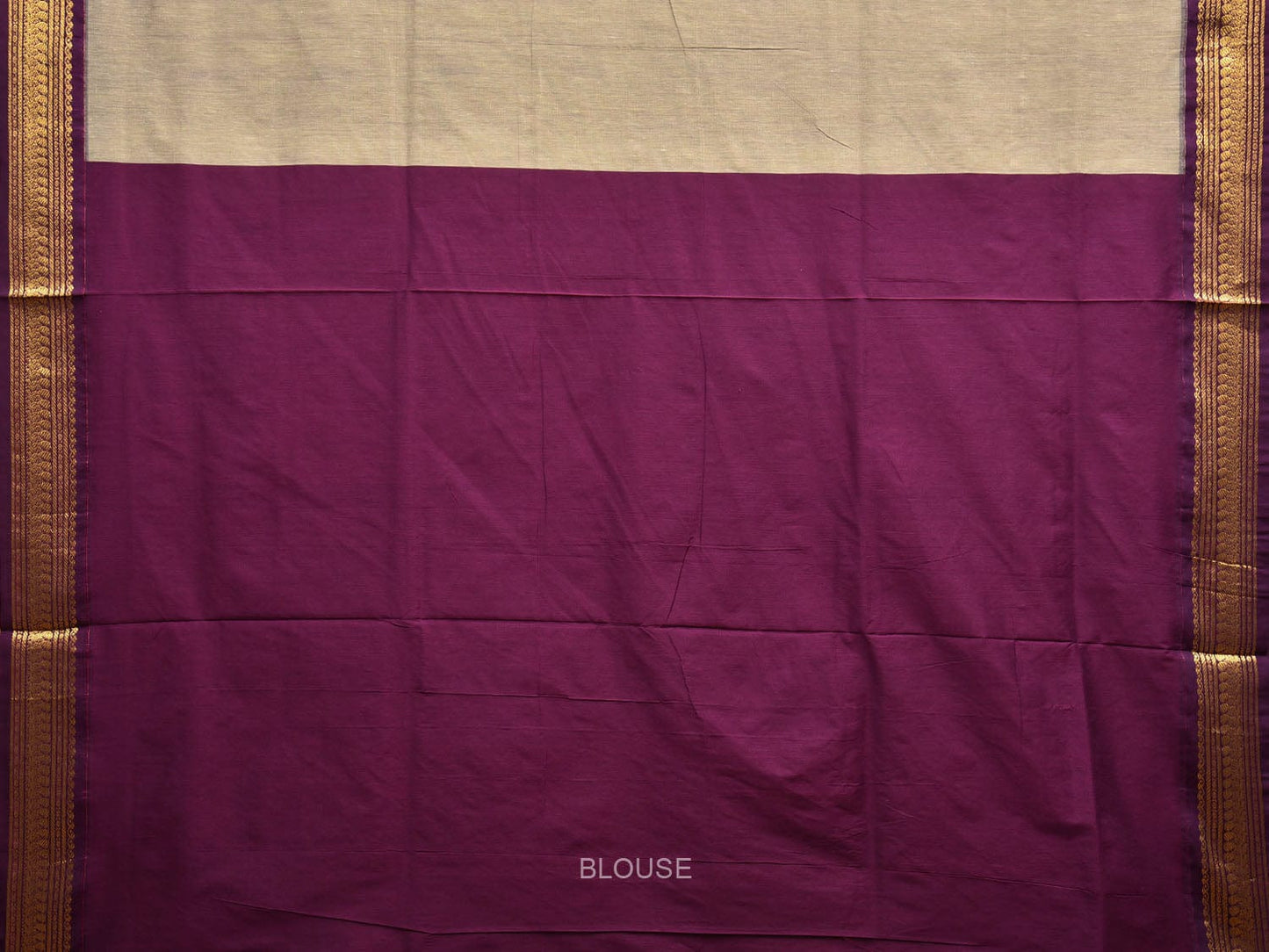 Cream and Purple Gadwal Cotton Saree with Pallu and Border Design g0429