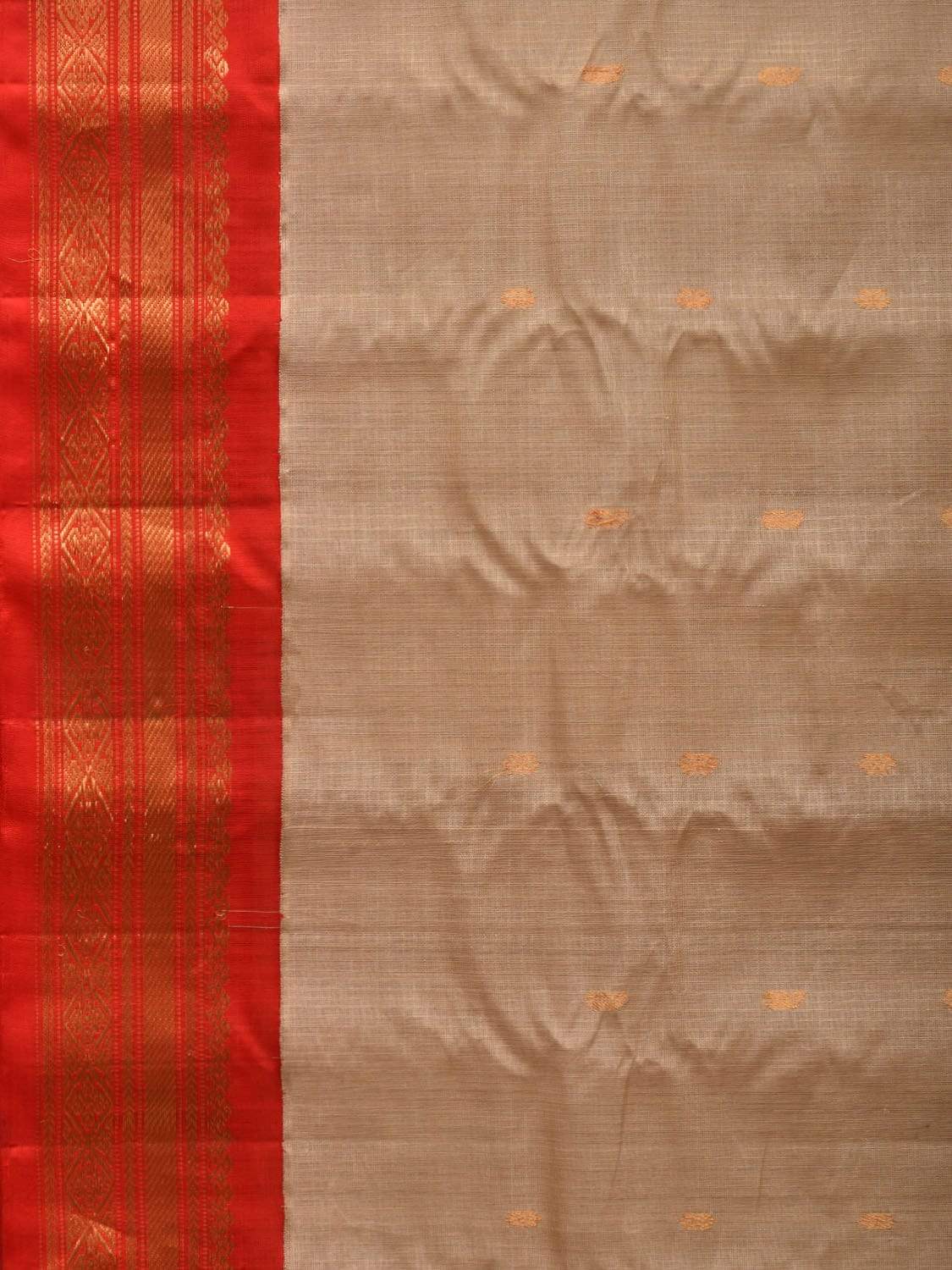 Cream and Red Gadwal Cotton Silk Handloom Saree with Ganga-Jamuna Border Design No Blouse g0276