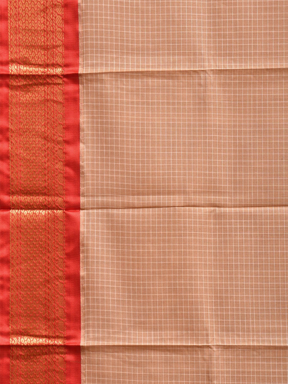 Cream and Red Gadwal Cotton Viscose Saree with Checks and Pallu Design No Blouse g0472