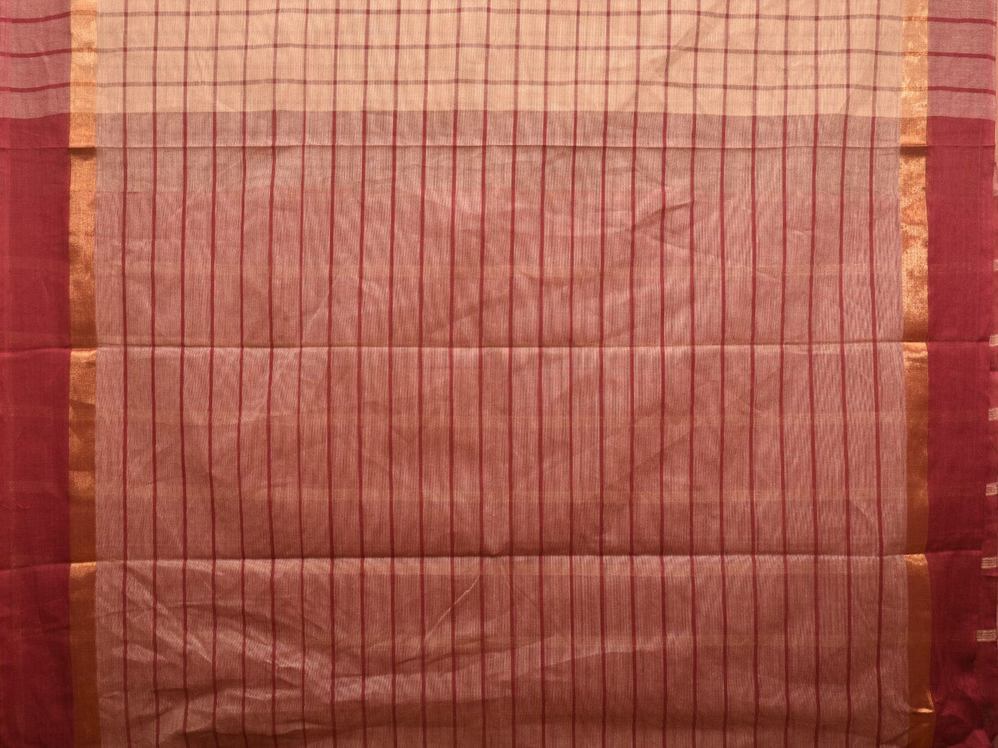 Cream and Red Kanchipuram Cotton Saree with Big Checks Design k0619