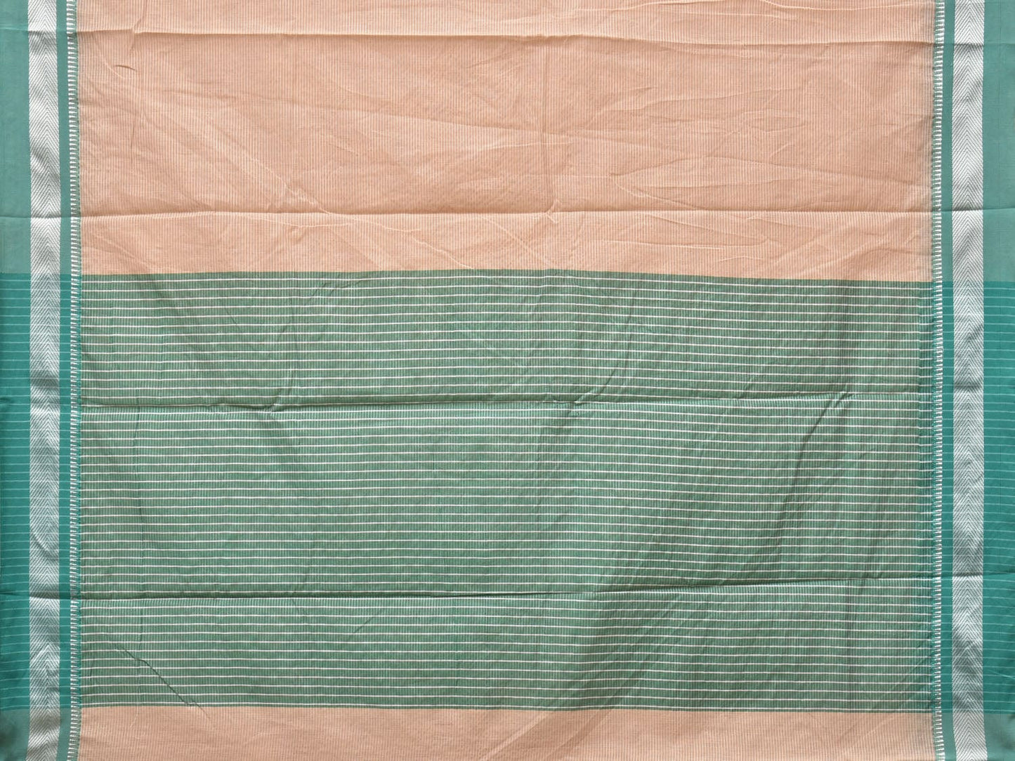 Cream and Turquoise Bamboo Cotton Saree with Strips Design No Blouse bc0240