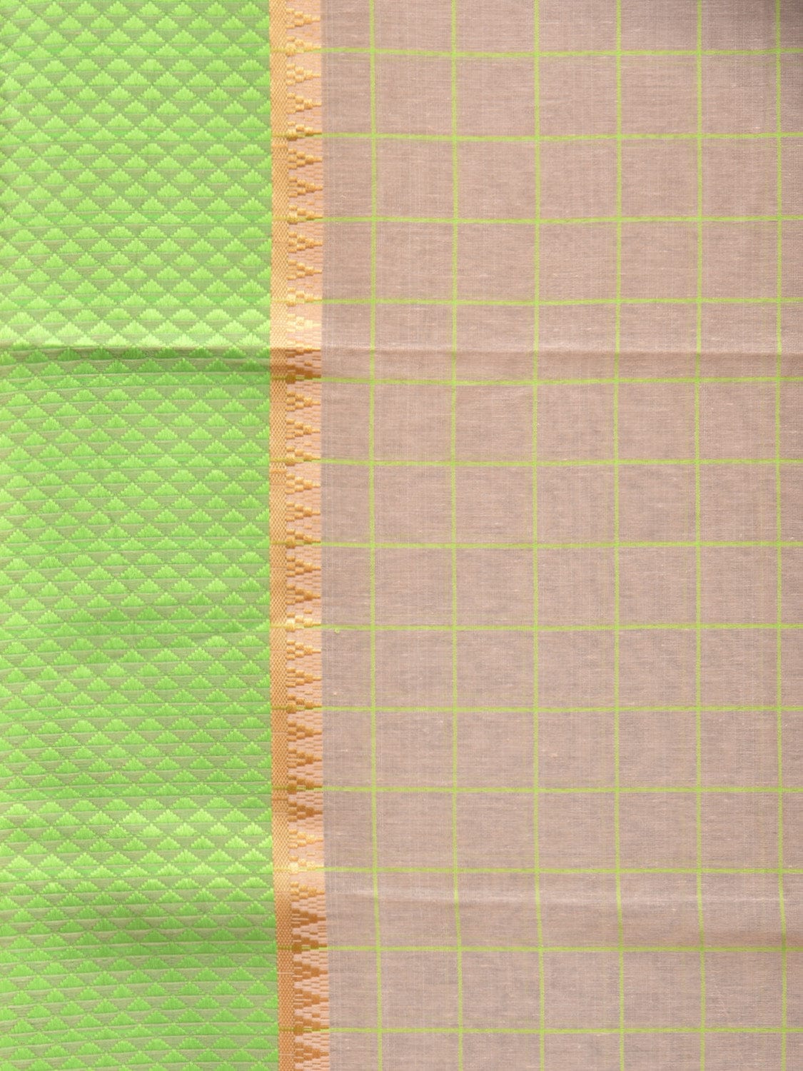 Cream Bamboo Cotton Saree with Big Checks Design bc0121