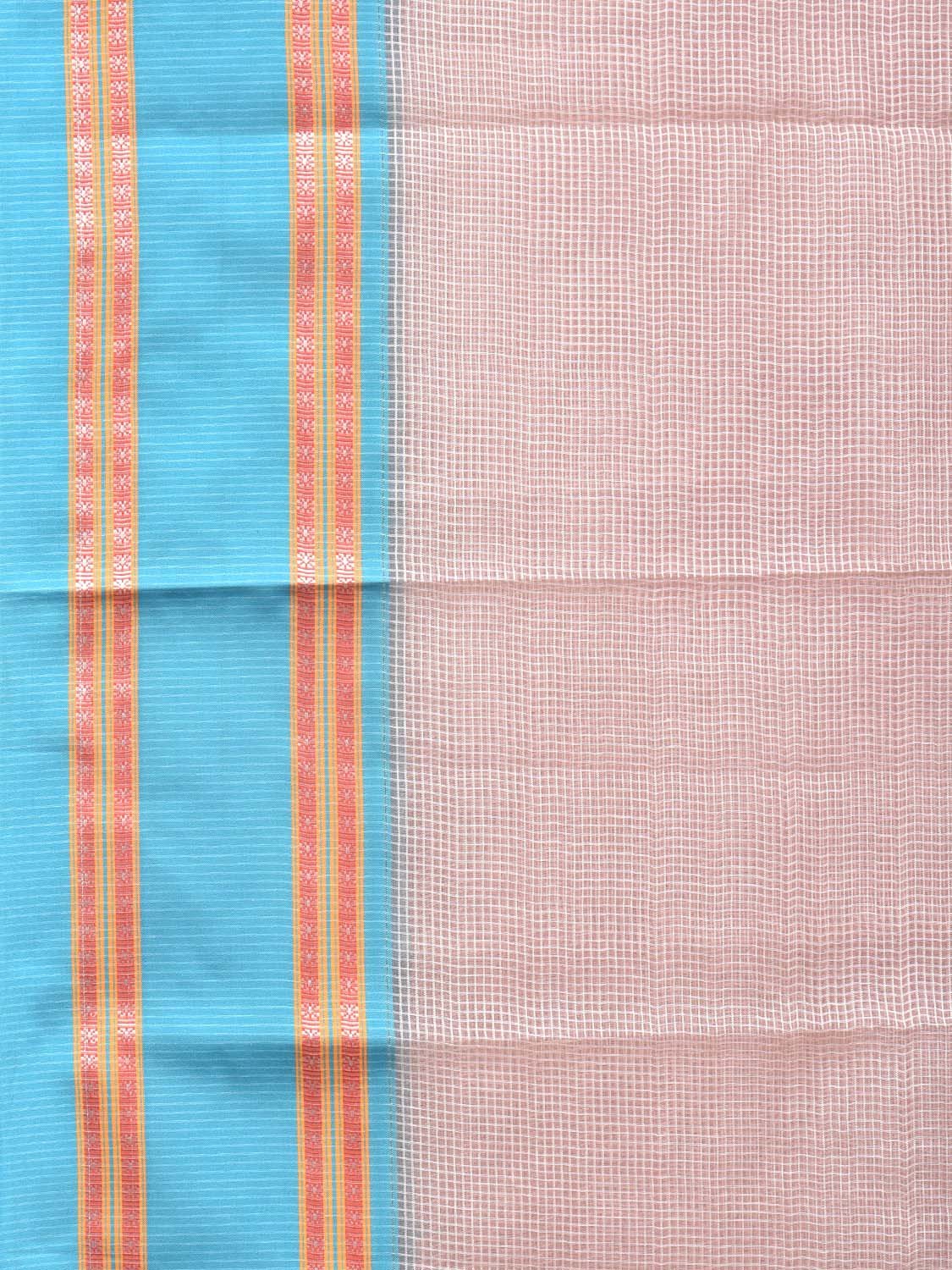 Cream Bamboo Cotton Saree with Small Checks Design No Blouse bc0184