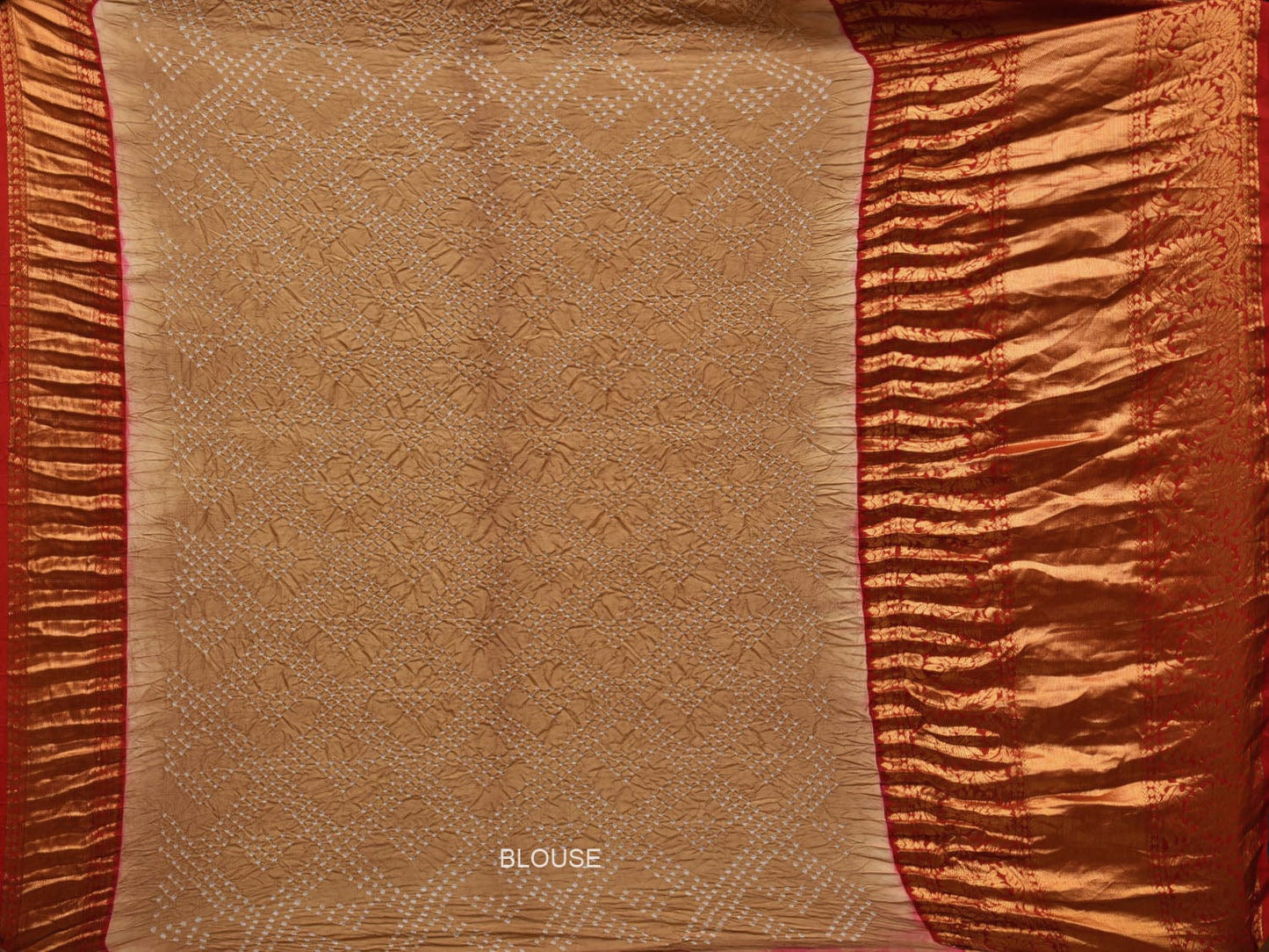 Cream Bandhani Kanchipuram Silk Handloom Saree with Border Design bn0386