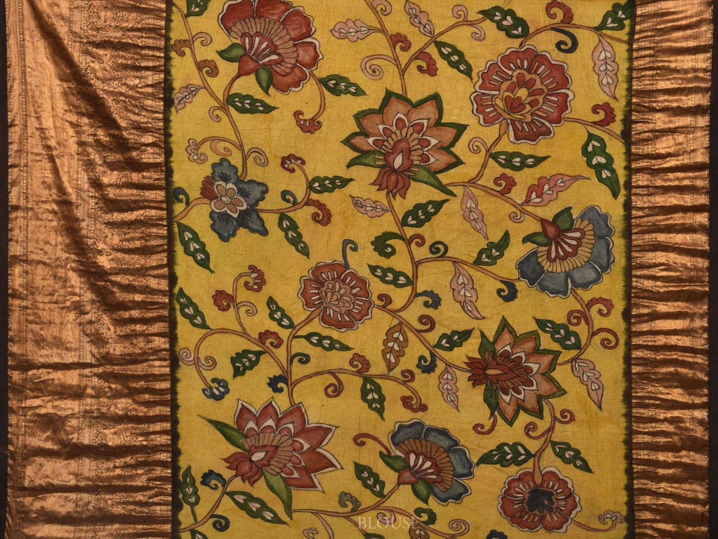 Cream Bandhani Kanchipuram Silk Handloom Saree with Kalamkari Hand Painted Pallu and Blouse Design bn0406