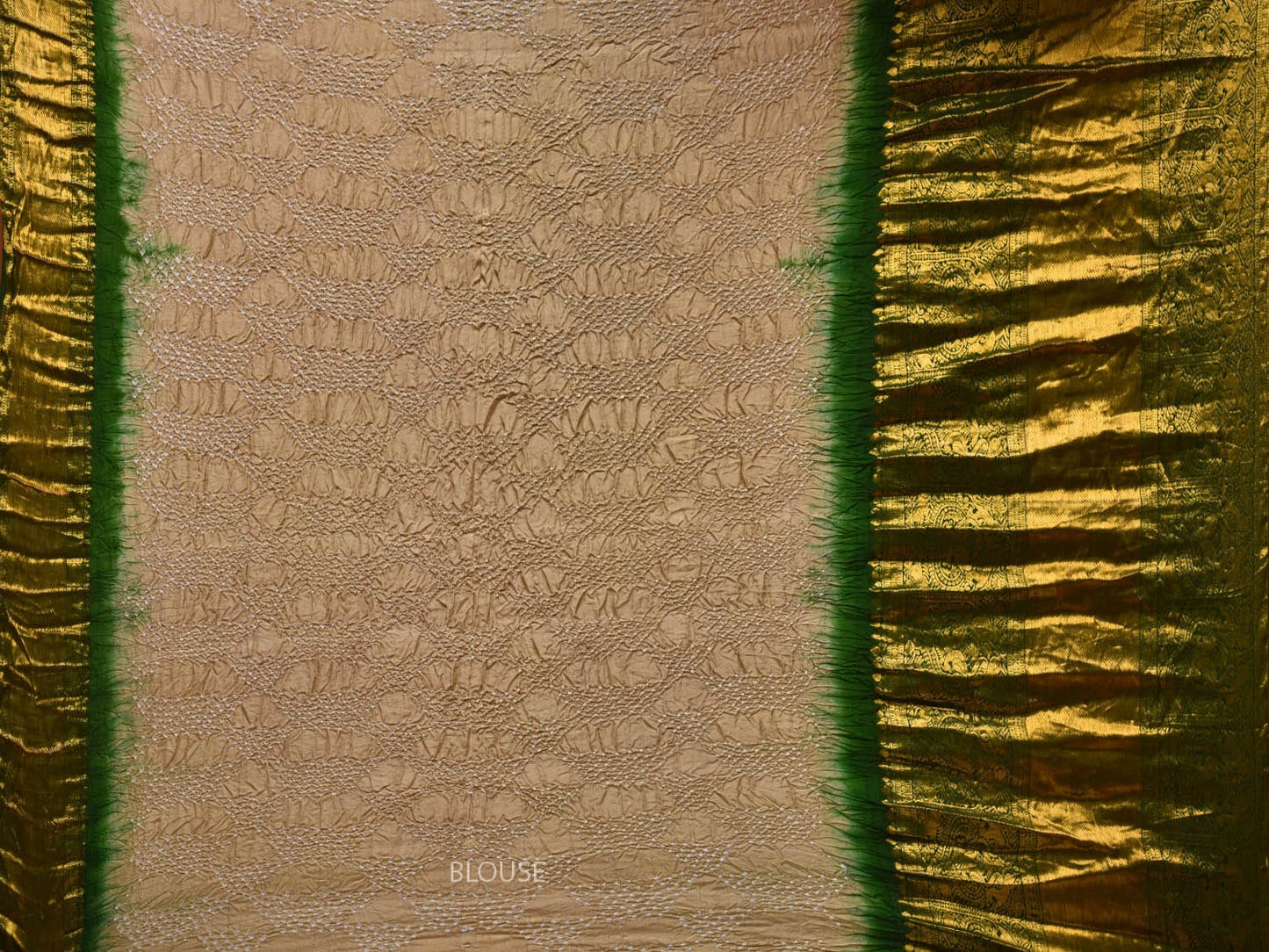Cream Bandhani Kanchipuram Silk Handloom Saree with One Side Big Border Design bn0343