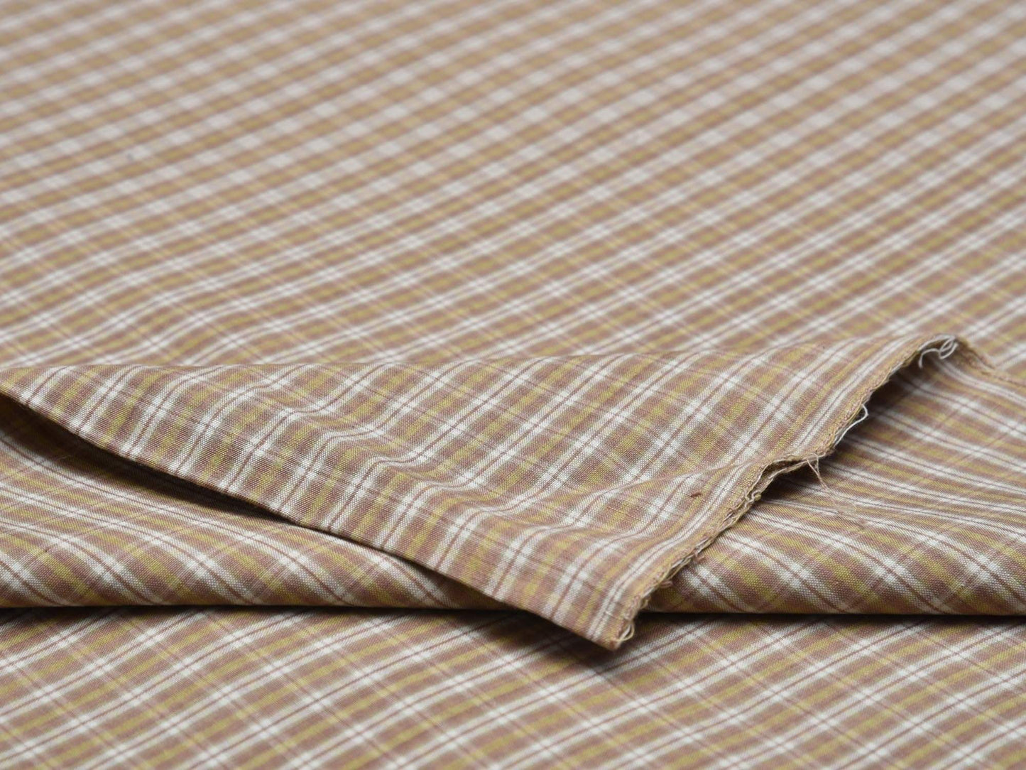 Cream Cotton Handloom 2.5mts Fabric With Checks Design F0105
