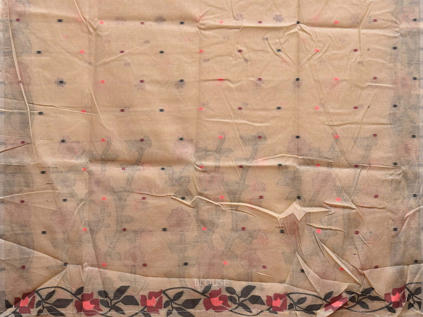 Cream Dhakai Jamdani Cotton Viscose Saree with Floral Border and Pallu Design dj0059