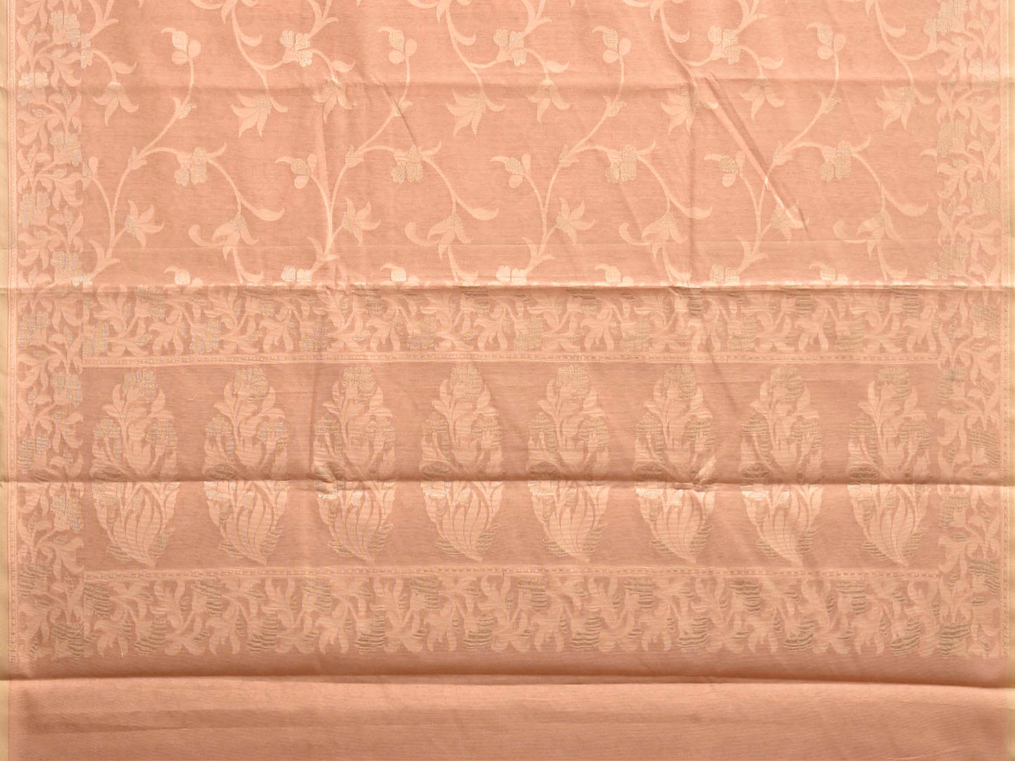 Cream Dhakai Jamdani Cotton Viscose Saree with Floral Border and Pallu Design dj0251