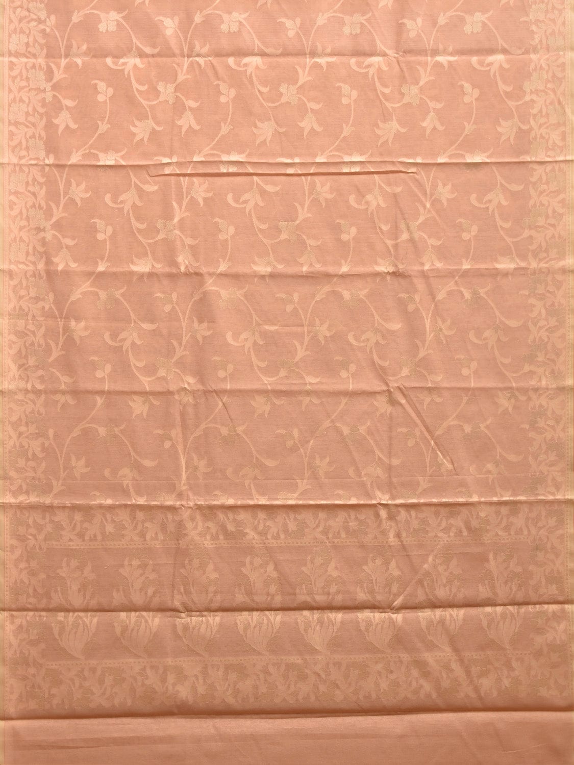 Cream Dhakai Jamdani Cotton Viscose Saree with Floral Border and Pallu Design dj0251