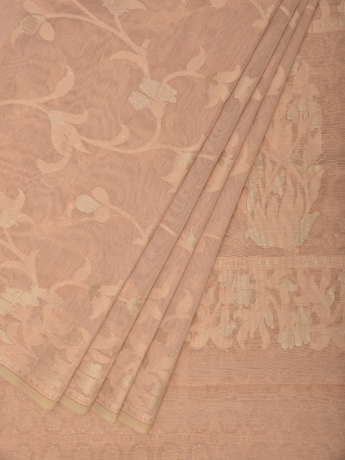 Cream Dhakai Jamdani Cotton Viscose Saree with Floral Border and Pallu Design dj0251