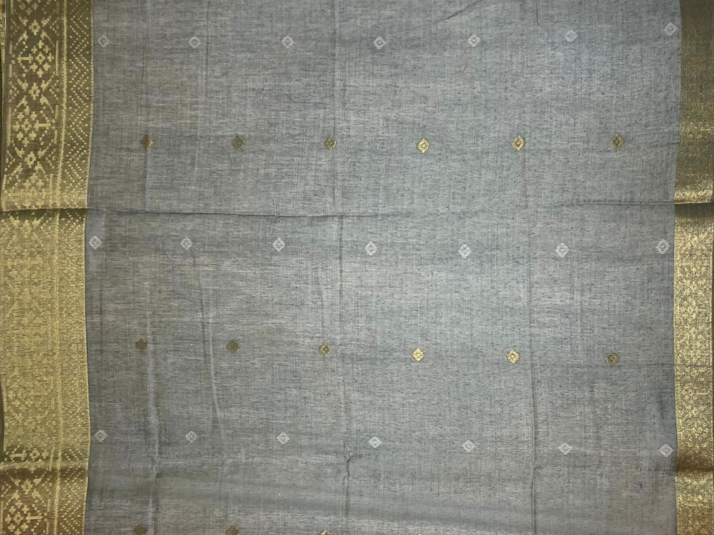 Cream Dhakai Jamdani Cotton Viscose Saree with Geometrical Cut Work and Zari Border Design dj0031