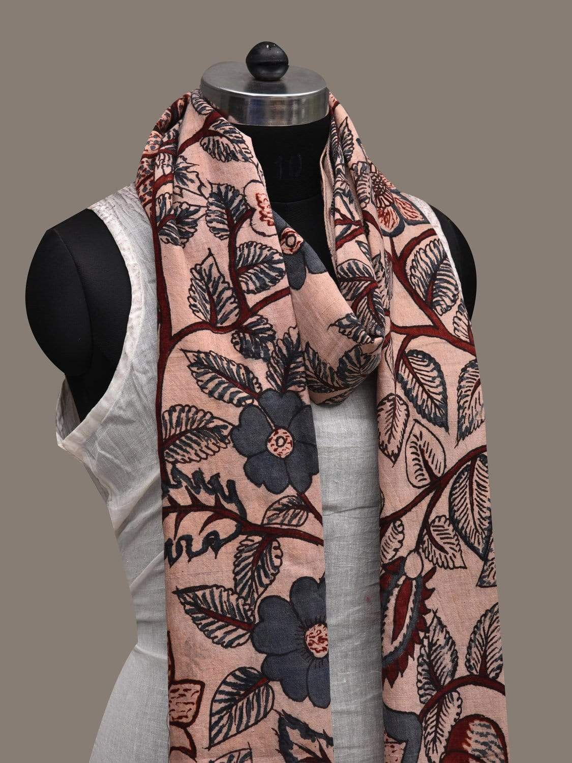 Cream Kalamkari Hand Painted Cotton Handloom Stole with Floral Design ds2546