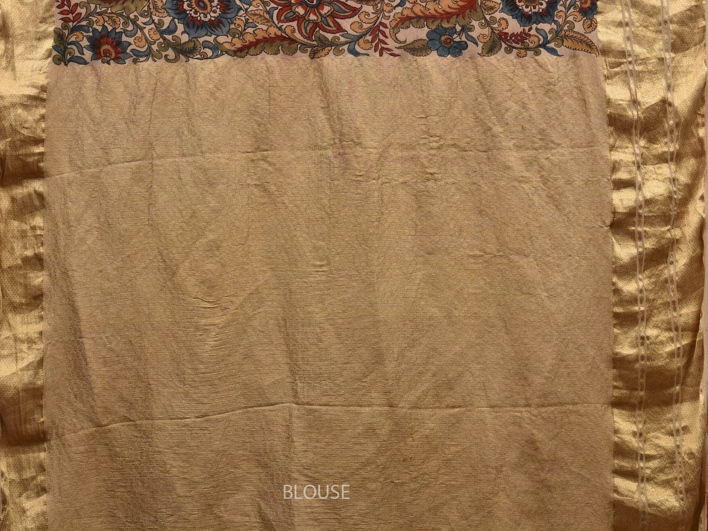 Cream Kalamkari Hand Painted Kanchipuram Silk Handloom Saree with Exotic Floral Design KL0599