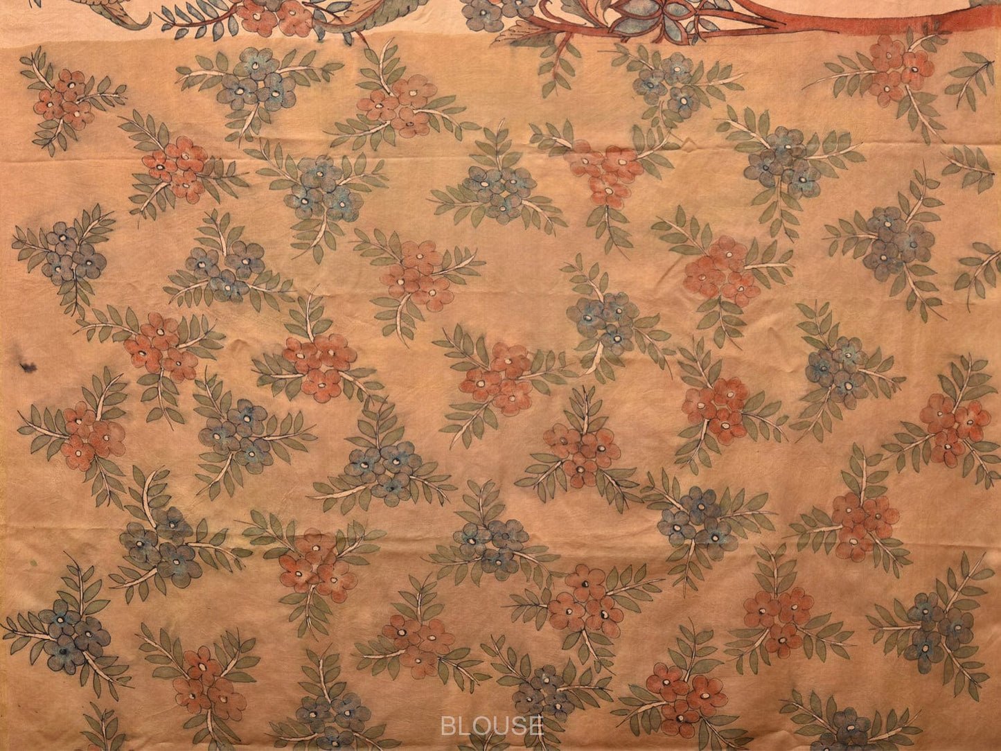 Cream Kalamkari Hand Painted Silk Handloom Saree with Peacocks Pallu and Deers Border Design KL0758