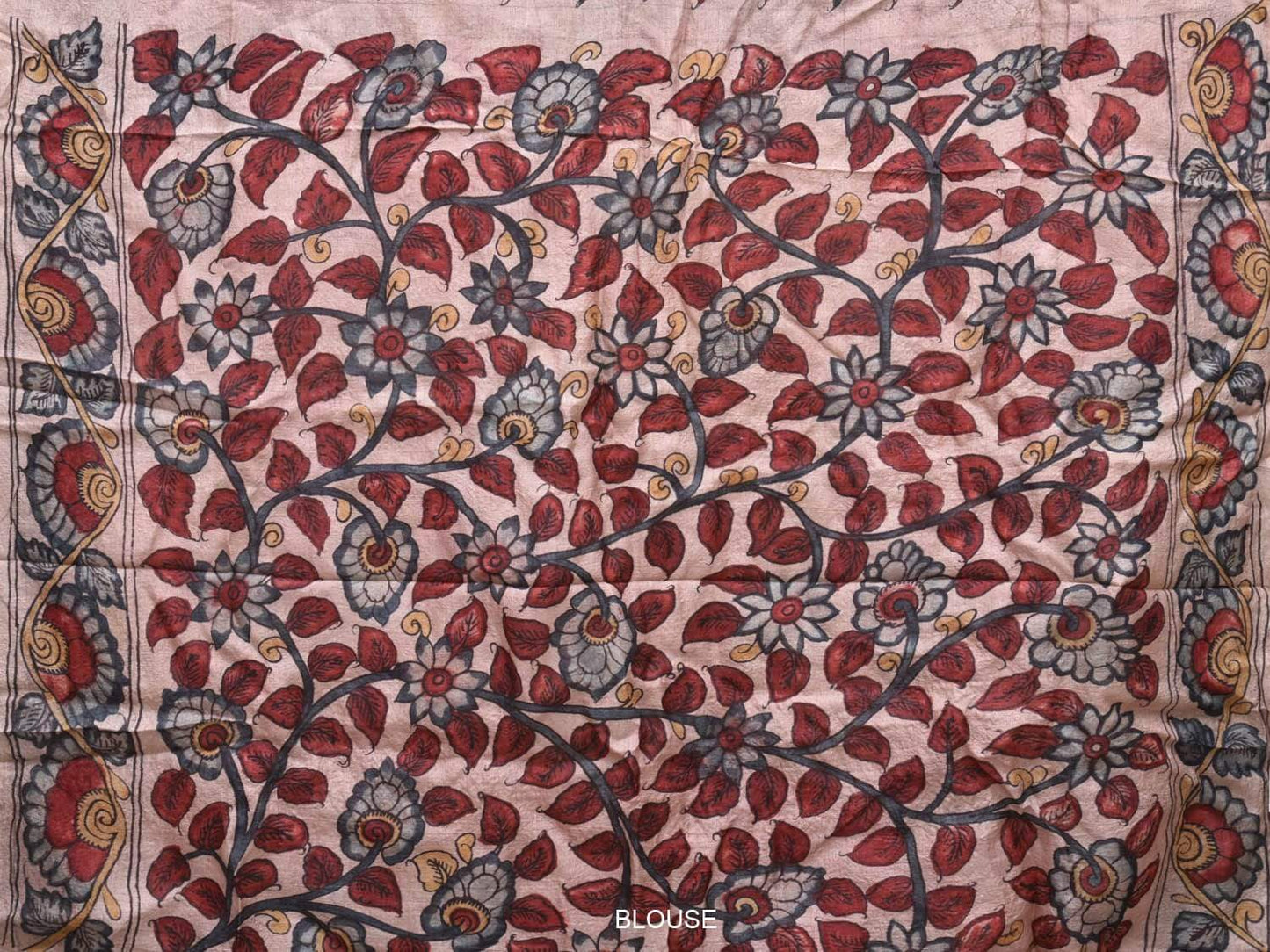 Cream Kalamkari Hand Painted Tussar Handloom Saree with Border and Peacock Pallu Design KL0461